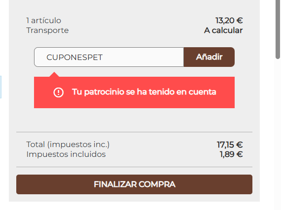 Captura de pantalla campo cupón descuento AltuDog